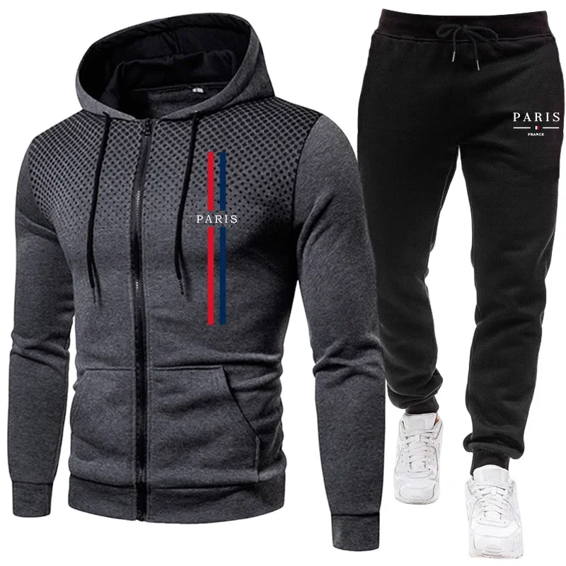 Winter Clothes Shop - Men sports suit zipper jacket+pants two-piece