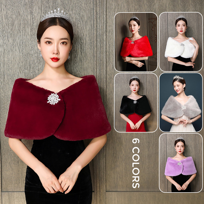 Winter Clothing Deals - Women Bridal Shawl Wedding Cape Faux