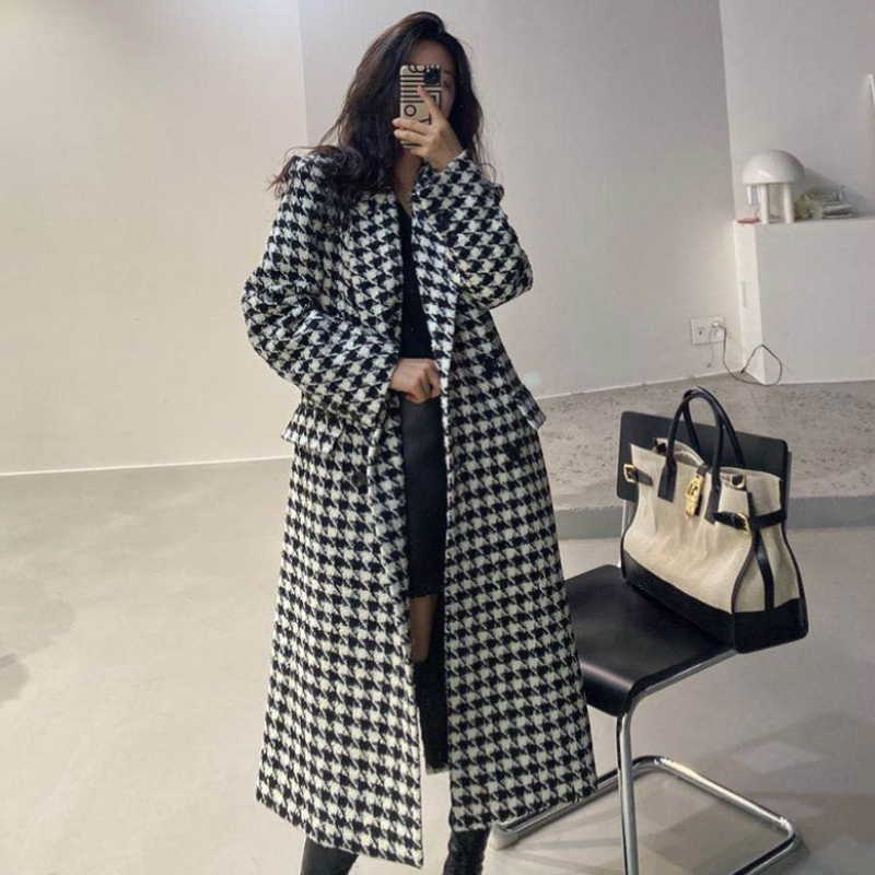 Houndstooth Blends Women Long  - Winter Clothing In French recension och pris