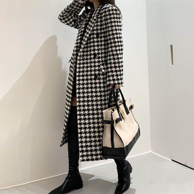Houndstooth Blends Women Long  - Winter Clothing In French recension och pris